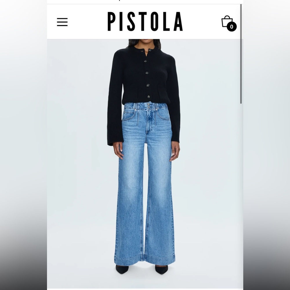 Size 23 Pistola brand, Lana High Rise wide leg jeans in a light wash.